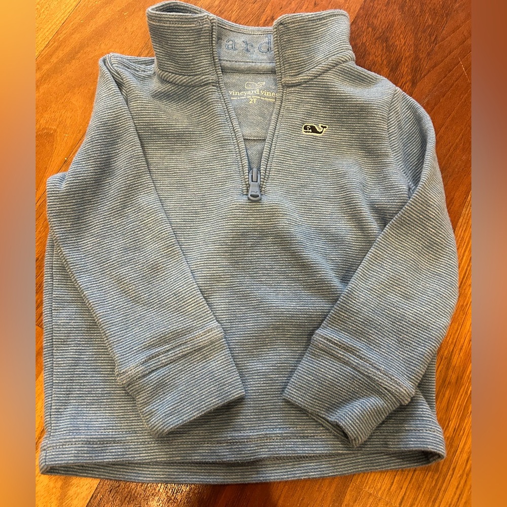 Vineyard Vines Toddler Boys 2T Quarter Zip Pullover Blue Striped Whale Logo